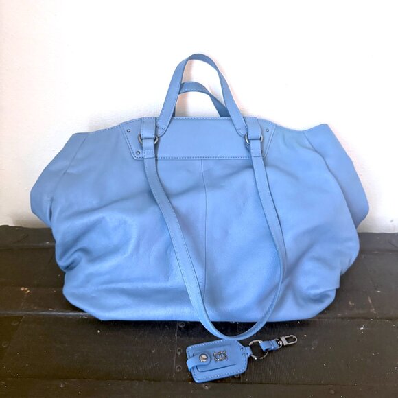 Joy Grayson Large Blue Leather Shoulder Bag Designer Purse - Picture 2 of 7